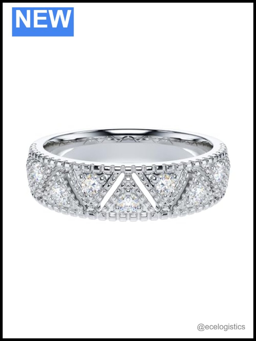 Sterling Silver Moissanite Wedding Band Ring 5.5mm Milgrain